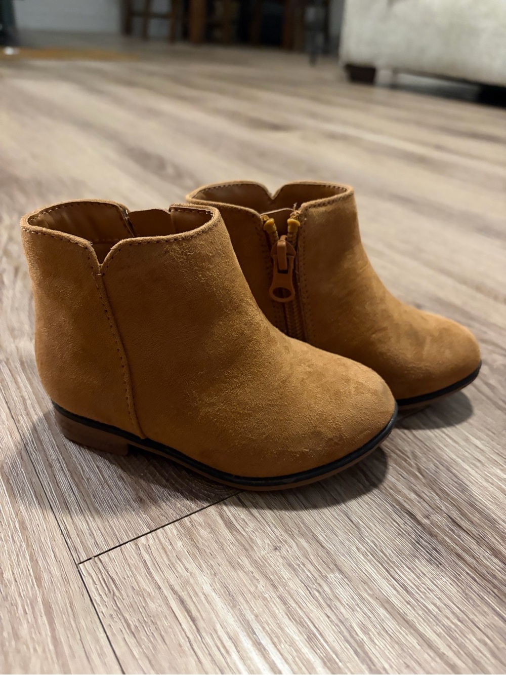 Cat & Jack Kids Tan Suede-Look Ankle Boots with Side Zip